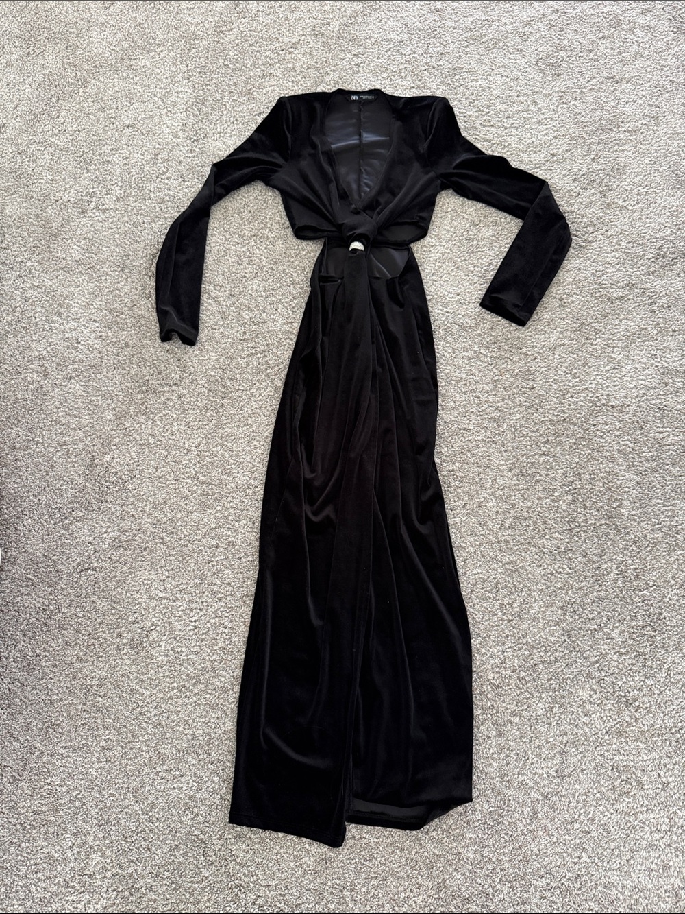 Zara Women’s knot-front velvet maxi dress long sleeves cut-out detailing XS